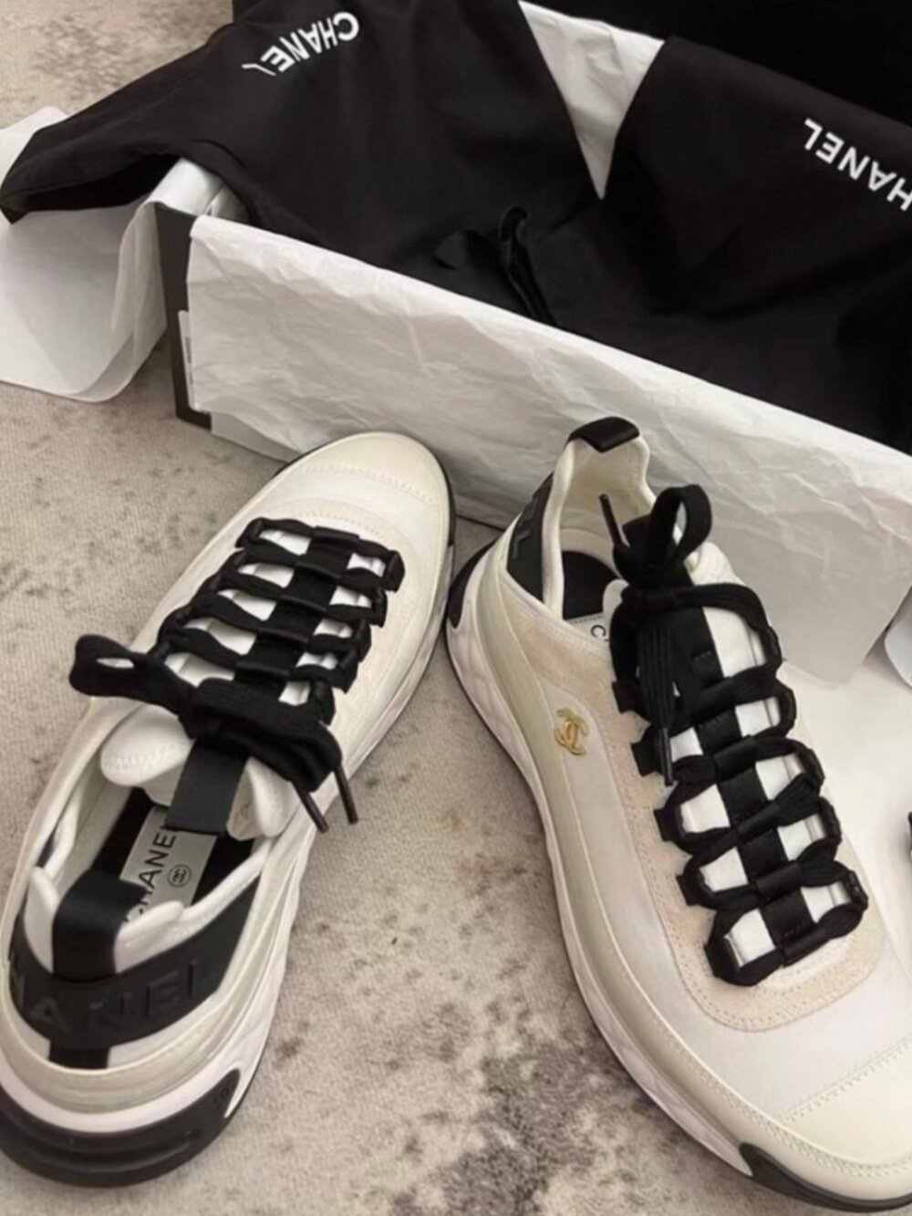 Chanel White & Black CC Logo Sneakers - Women’s Size 39